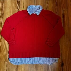Ralph Lauren red knit blue white striped collar insert sweater SIZE 1X